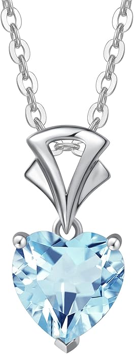 AGVANA Christmas Gifts 14K White Gold Gemstone Pendant with Sterling Silver Chain 8mm Heart Birthstone Necklace for Women Fine Jewelry Anniversary Birthday Gifts for Women Mom Wife Girlfriend Her