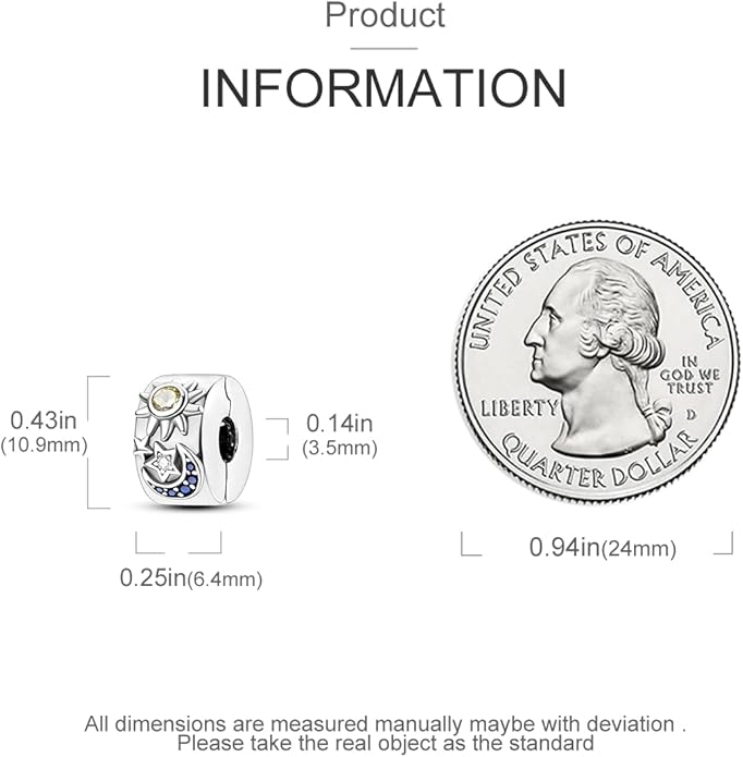 Parmuz Clip Spacer Charm for Bracelet 925 Sterling Silver Pave Cubic Zirconia Lock Stopper Bead Star Moon Evil Eye Jewelry Charm for Woman