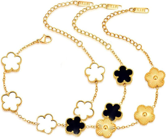 18K Gold-Plated Four Leaf Clover Bracelet for Women,Adjustable lucky Bracelet Set Jewelry Gift-Hypoallergenic Charm for Birthdays, Wellness & Daily Wear