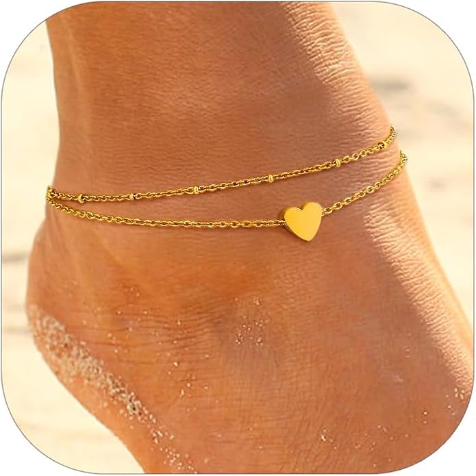 PROSTEEL Stainless Steel Chain Anklets for Women, Silver/Gold Tone, Ankle Bracelets Hypoallergenic, 8-10.5 Inch Adjustable, Come with Box