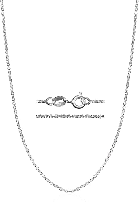 Thin Solid 925 Sterling Silver Chain Necklace 1.1mm, 14 16 18 20 22 24 Inch, Cable Chain, Anti-tarnish, Hypoallergenic, Includes Gift Box, Strong Dainty Chain for Women, Made in Thailand