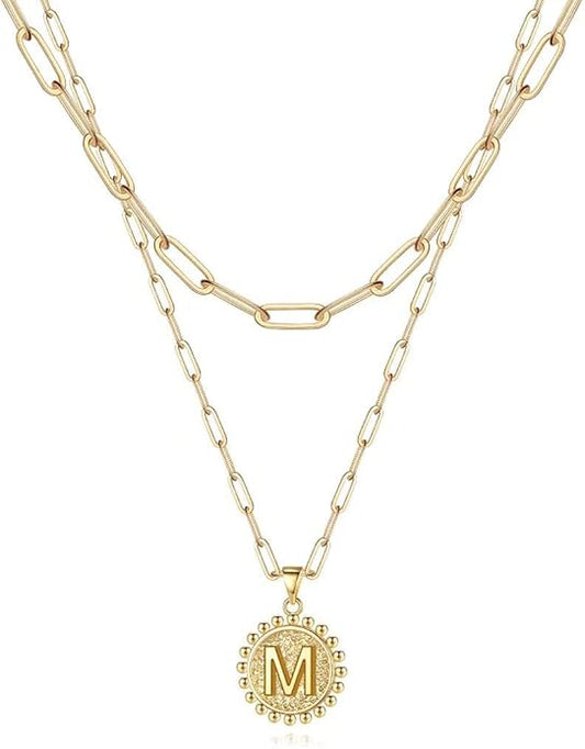 Ursteel Layered Initial Necklaces for Women, 14K-Gold-Plated Dainty Layering Paperclip Chain Necklaces for Women Jewelry