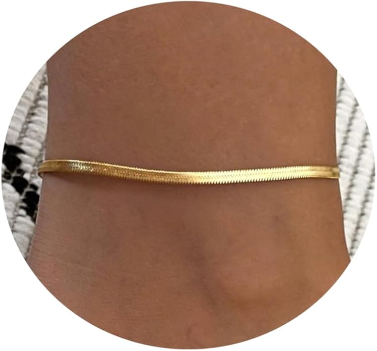 Ankle Bracelets for Women Dainty 18K Gold Plated Anklet Waterproof Round Beaded Paperclip Herringbone Pearl Chain Anklets Waterproof Beach Foot Jewelry