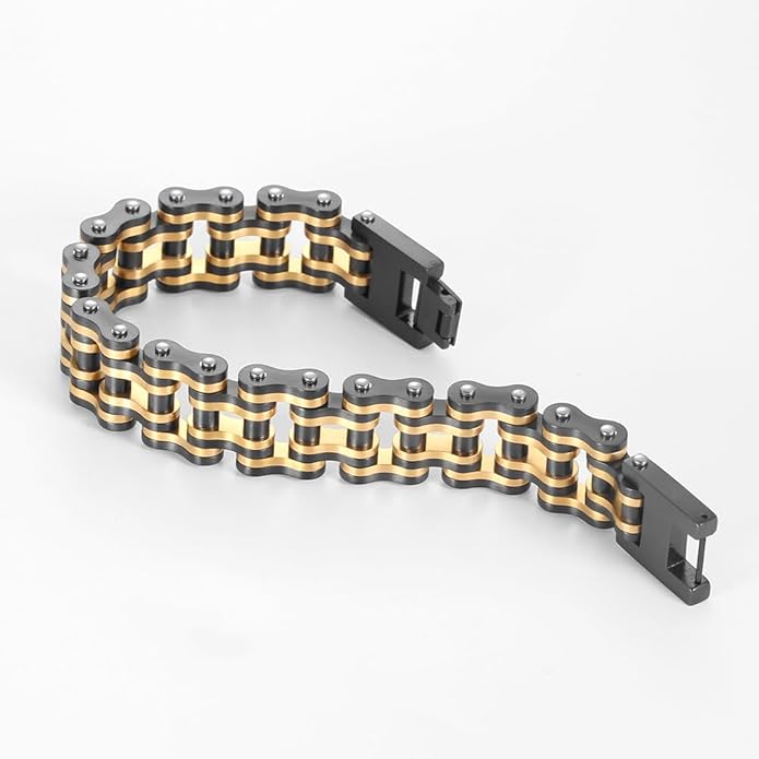 heavy-duty and sturdy men's motorcycle chain, bicycle chain, stainless steel men's bracelet, vacuum plated 14K gold electroplated black in the furnace