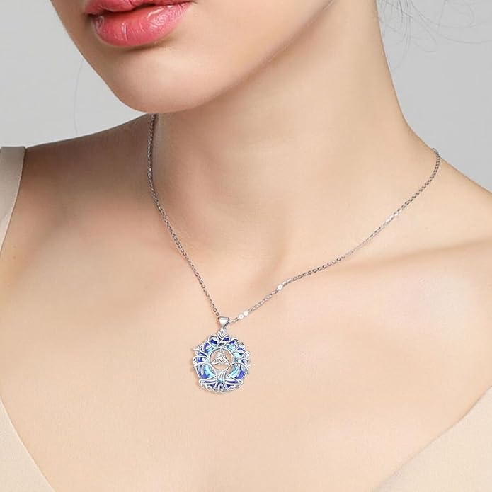 Tree of Life Pendnat Sunflower/Celtic Necklace with Blue Crystal Tree Jewelry Gifts for Women