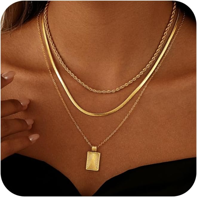 Layered Necklaces for Women 14K Gold Plated Stack Circle Pendant Trendy Long Chain Stackable Handmade Coin Necklace Set Dainty Gold Stacked Jewelry Gifts