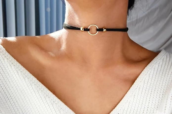 Sora Tuki Black Choker Necklace for Women 1cm-3cm Wide Velvet Leather Lace Chocker Tattoo Collar 90s Goth Jewelry