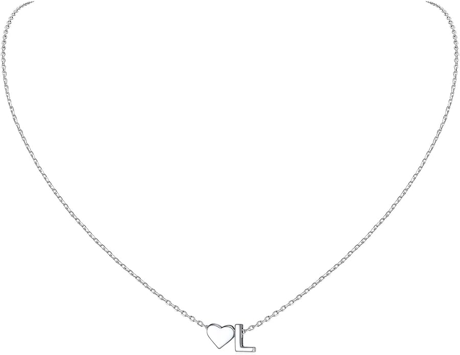 ChicSilver 925 Sterling Silver Heart Initial Necklaces for Women -Dainty Personalized Heart Pendant Letter Alphabet Necklace for Women