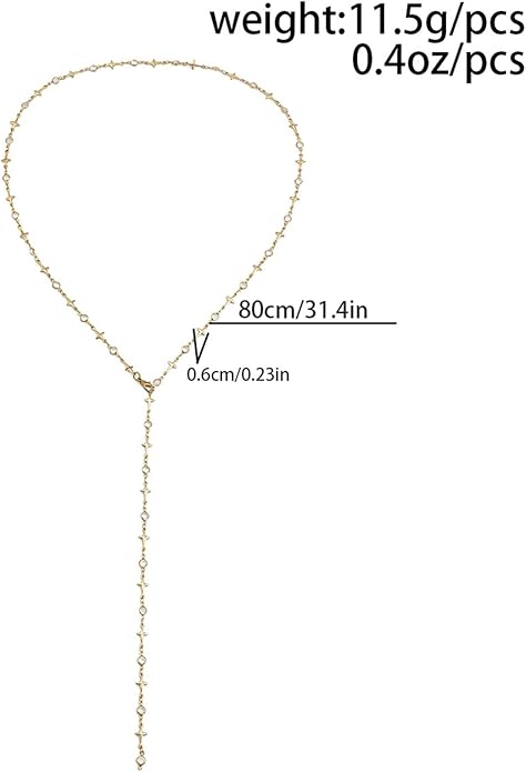 Irregular Y2k Long Y-shaped Necklace with Zircon Inlaid Sparkling Brick Tassel Pendant Double-Layer Chain High-end Fashion Accessory Women's