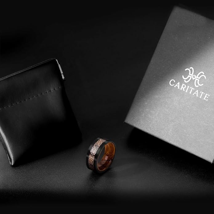 Mens Wedding Band Tungsten Rings: 8mm Black Tungsten Rings for Men Wood Wedding Ring Band for Man - Silver Ring for Men Wedding Bands for Women Wood Promise Rings for Him