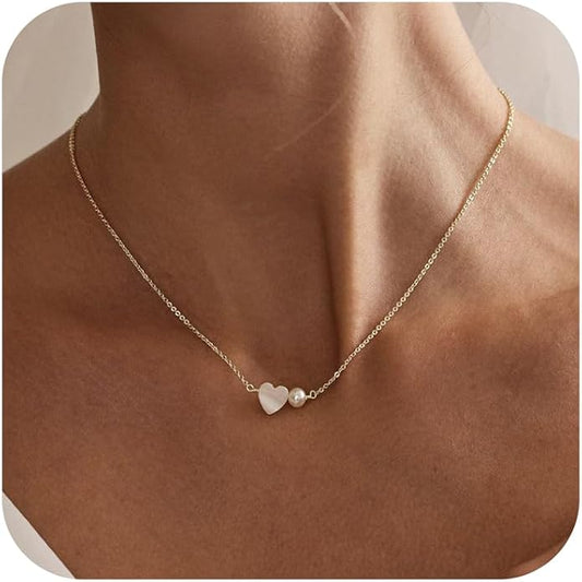 Pearl Necklace for Women Trendy,14k Gold Plated Necklace Dainty Wedding Necklace Small Cute Choker Necklace Beaded Lariat Drop Necklace Vintage Waterproof Jewelry for Women Gold Jewelry Fashion Gifts