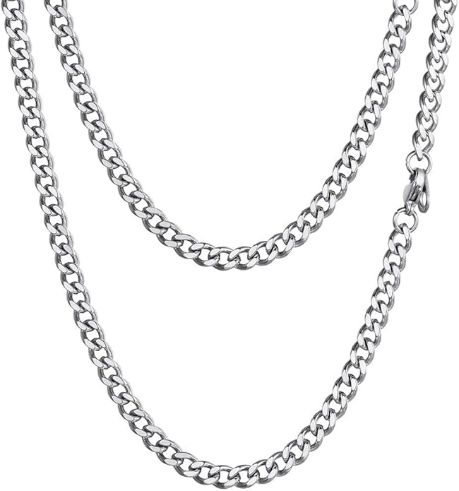 PROSTEEL 316L Stainless Steel Figaro Cuban Chain Necklace for Men, Black/18K Real Gold Plated, 4/5/6/7.5/9/10/13mm, 14inch-30inch, Come with Box