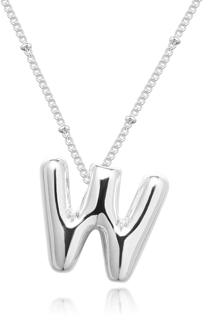 Initial Necklaces for Women, 14k Gold Plated Bubble Letter Necklace Chunky Gold Necklace Dainty Charm Initial Necklaces for Women Trendy Custom Preppy Stocking Stuff Necklace Christmas Gifts