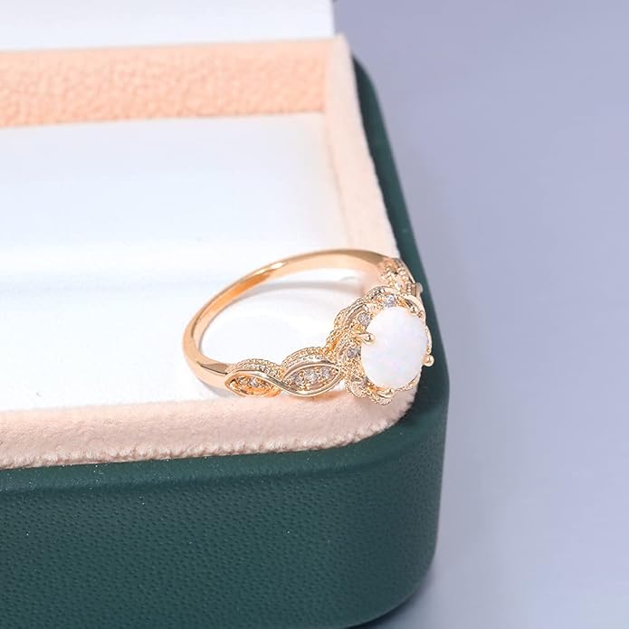 CiNily 18K Gold Plated Opal Ring-White Fire Opal & Amethyst & Cubic Zirconia Women Jewelry Gemstone Engagement Anniversary Ring Size 5-13