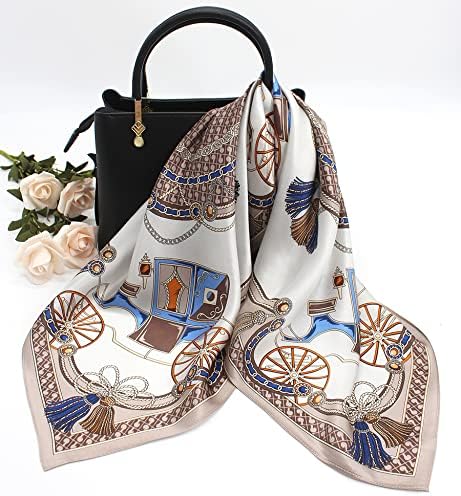 ANDANTINO 100% Mulberry Silk Square Scarf for Hair-25.6" X25.6'' Women Men Natural Silk Neckerchief Digital Printed Headscarf