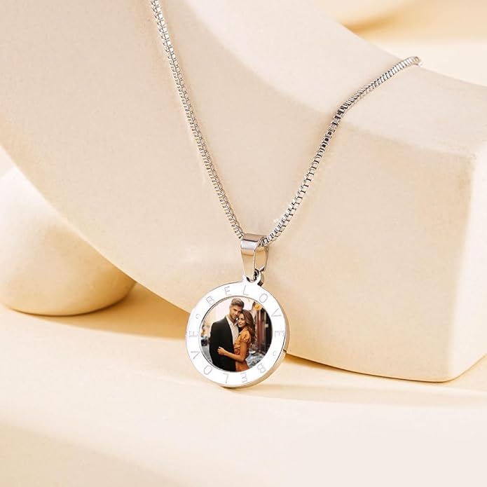 CLYLIFE Picture Necklace Personalized Photo,Custom Disc/Heart Pendant for Men Women Dad Mom Customized Necklace with Chain Photos Memorial Gifts for Mother's Day, Birthday, Anniversary