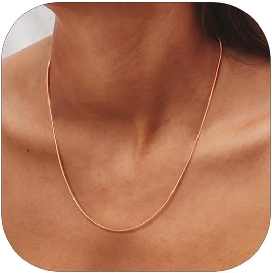 ChainsHouse Snake Chain Necklace for Women 1.2mm, 18-30" Adjustable with 5cm Extender for Pendants Lockets, Rose Gold/Stainless Steel/Black/14K Gold Hypoallergenic Dainty Jewelry Gift