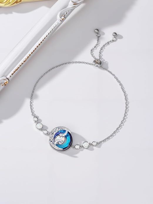 TOUPOP Birthstone Bracelet Moon and Star Bracelet 925 Sterling Silver Blue Crystal Jewelry Birthday Christmas Gifts for Women