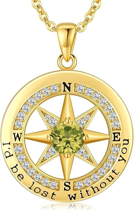 Compass Necklace for Women Wife Girlfriend Mom Daughter Gifts S925 Silver Jewelry For Anniversary Rose Gold Gifts For Birthday Christmas Mothers Valentines Day 12 Birthstones