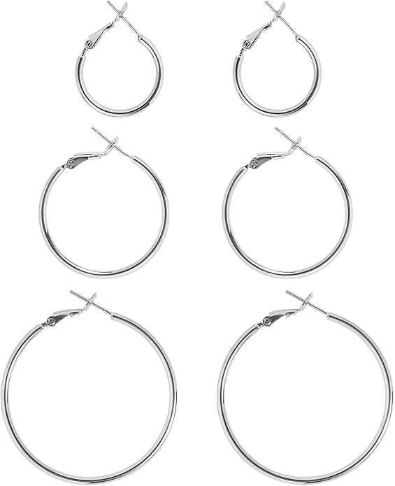 Big Gold Hoop Earrings for Women Hypoallergenic 925 Sterling Silver Post Thin Loop 14K Gold Plated Hoop Earrings Set for Women, 3 Pairs