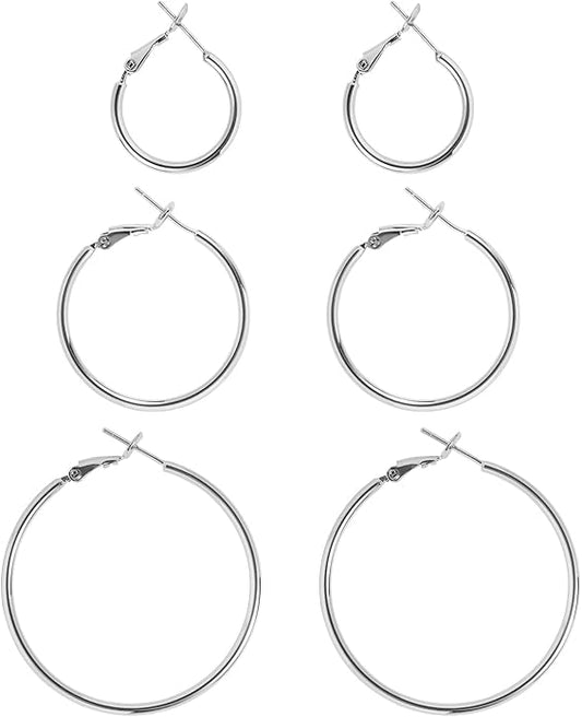 Big Gold Hoop Earrings for Women Hypoallergenic 925 Sterling Silver Post Thin Loop 14K Gold Plated Hoop Earrings Set for Women, 3 Pairs