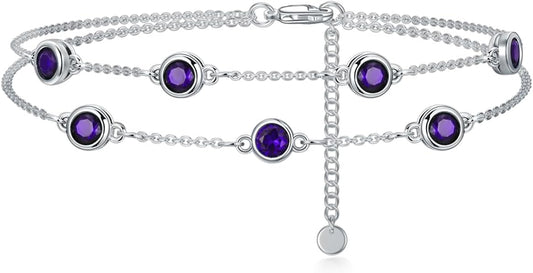 Dorunmo Birthstone Anklet Bracelets for Women 925 Sterling Silver Birthday Mother's Day Jewelry Gifts for Wife Mother Her