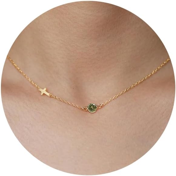Gold Cross Necklaces for Women, 1-12 Birthstone Necklace Stocking Stuffers for Her Faith Confirmation Gifts for Teen Girls Virgin Mary Necklace Gifts for Christians Birthday Baptism Religious Jewelry
