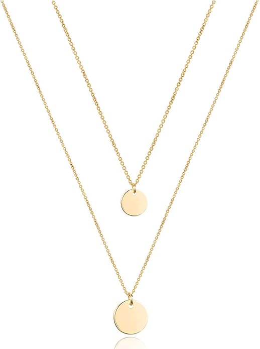 Turandoss Dainty Layered Choker Necklace, Handmade Y Pendant Necklace Multilayer Bar Disc Necklace Adjustable Layering Choker Necklaces for Women