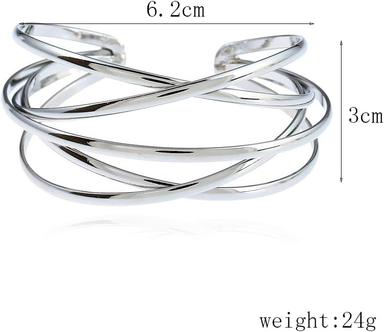 FUTIMELY Boho Chunky Cuff Bracelet for Women,Gold/Silver/Rose gold Multi-layer Cross Wire Bangle Bracelets Open Adjustable Wide Cuff Bracelet Fashion Statement Jewelry