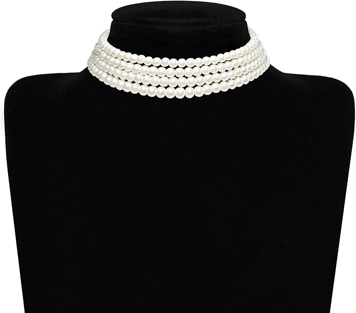 BABEYOND Round Imitation Pearl Choker Necklace Multi Strands Choker 20s Flapper Necklace Accessories for Gatsby Themed Party