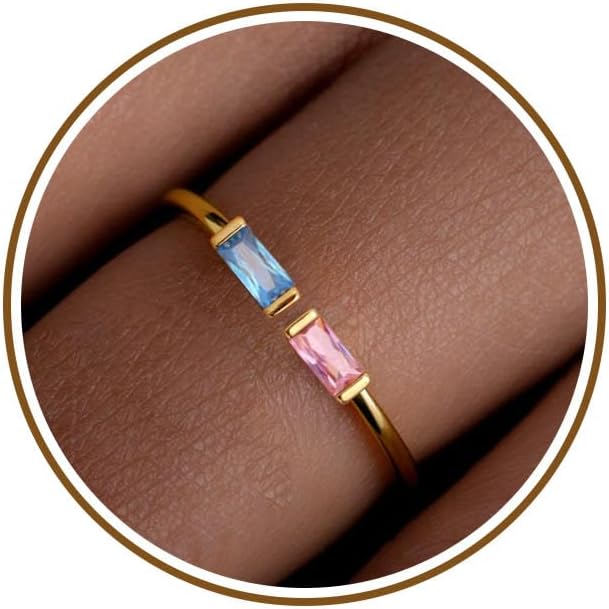 JSJOY Birthstone Rings for Women Dainty Emerald Blue Ring Birthday Gifts for Mom Her Gemstones CZ Ring for Teens Gold Rings That Don't Tarnish Adjustable Ring Jewelry Gifts