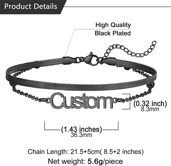 U7 Custom Layered Ankle Bracelets for Women Stainless Steel Bead/Cuban/Figaro/Rope/Wheat Chain Anklet Waterproof Anklet Jewelry for Beach Vacation