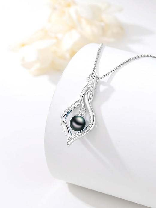 KANNSOAR Tahitian Black Pearl AAAA 18K Gold Plated Sterling Silver Pendant Necklace for Women Wife Mom Girlfriend Valentine Her Jewelry Gift for Anniversary Birthday Christmas