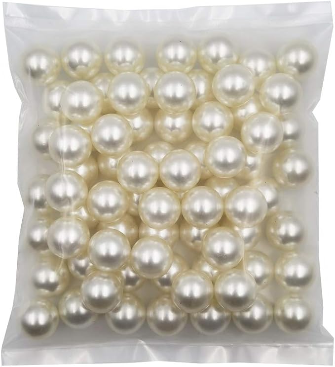 INSPIRELLE 70pcs 20mm (0.79 Inch) Ivory Lustrous ABS Undrilled Art Faux Pearls for Big Containers, Big Size No Hole Makeup Beads Imitation Round Pearl Beads for Table Scatter Home Wedding Decoration