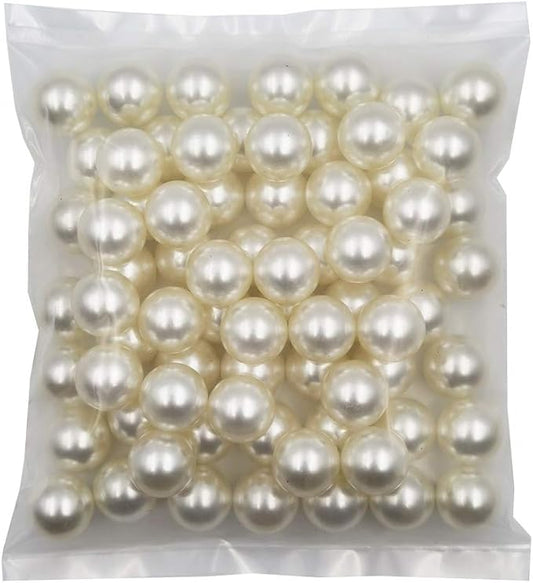 INSPIRELLE 70pcs 20mm (0.79 Inch) Ivory Lustrous ABS Undrilled Art Faux Pearls for Big Containers, Big Size No Hole Makeup Beads Imitation Round Pearl Beads for Table Scatter Home Wedding Decoration