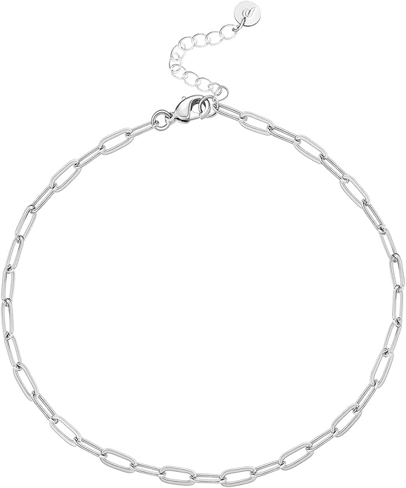 PAVOI 14K-18K Gold Plated Charm Link Flat Gold Anklets for Women | Beaded Marina Link Mariner Paperclip Snake Chain Jewelry Anklets
