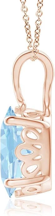 Angara Natural Aquamarine Solitaire Pendant for Women | Vintage in 14K Solid Gold/Platinum With 18" Chain | March Birthday, Anniversary, Gemstone Jewelry Gift