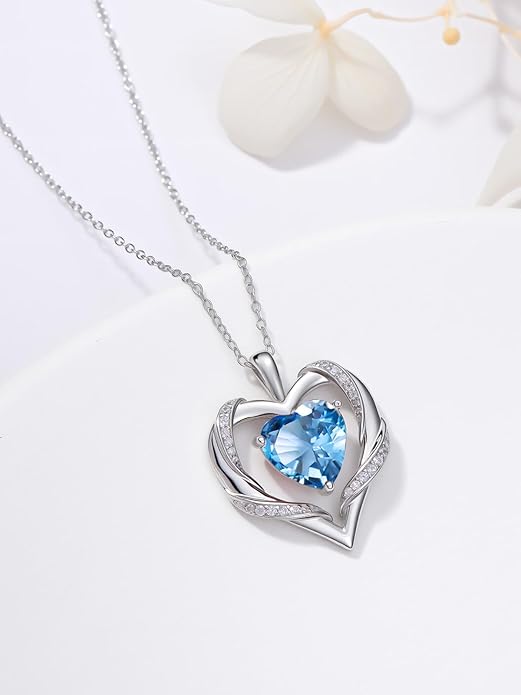 WINNICACA Birthday Gift for Mom Heart Necklace for Women 925 Sterling Silver Birthstone Necklace Jewelry Gift for Women Wife Her Girlfriend Sister
