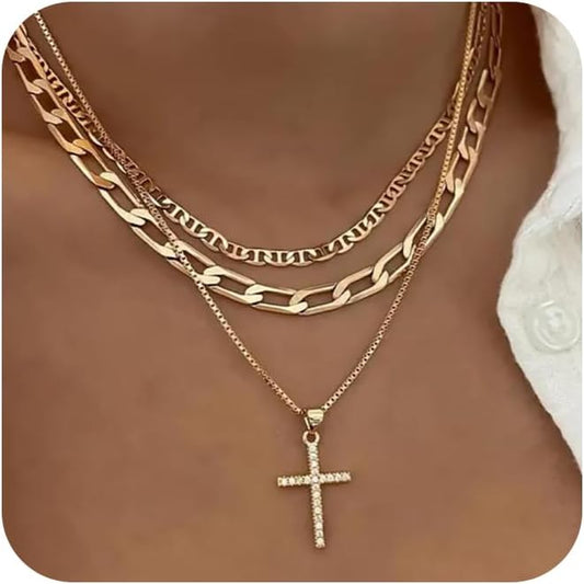 Gold/Silver Layered Necklaces for Women,Dainty 14k Gold Plated Stackable Choker Necklaces for Women,Trendy Layering Coin Chain Pendant Jewelry Set Gifts