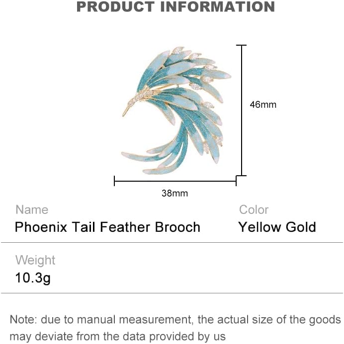 14K Gold Phoenix Tail Feather Brooch, Sparkling Moissanite Enamel Brooch - Beautiful Brooch Jewelry Gift