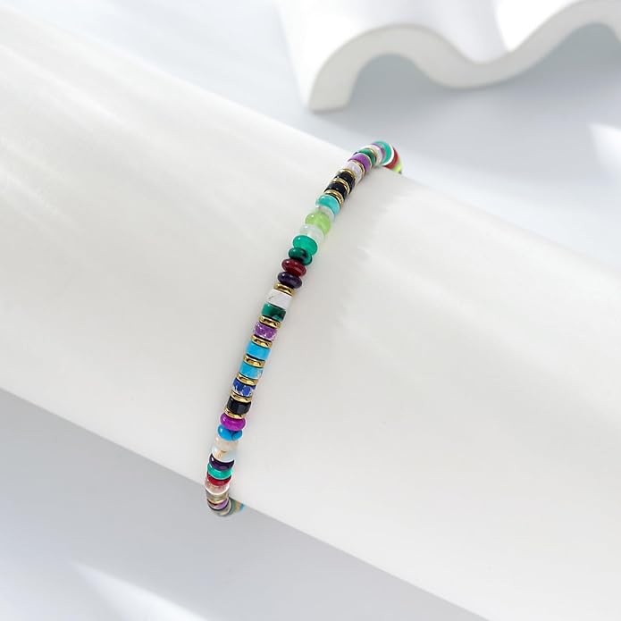 XIJIN Natural Stone Beaded Anklets for Women Handmade Beach Boho Turquoise Beads Ankle Bracelet Jewelry Gift for Her