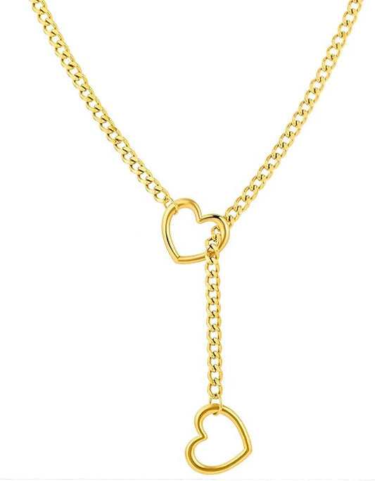 Heart Slip Chain Necklaces for Women,Stainless Steel O-Ring Adjustable Lariat Y-Necklace,Punk Gothic Cuban Collar Choker Necklace for women