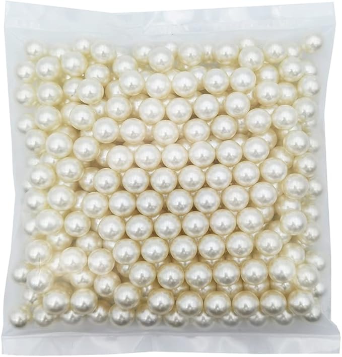 INSPIRELLE 340pcs 12mm Ivory Polished ABS Undrilled Art Faux Pearls for Vase Fillers, No Hole Makeup Beads to Hold Brush Lipstick, Imitation Round Pearl Beads for Table Scatter Home Wedding Decoration