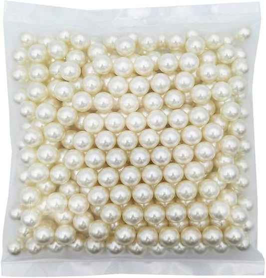 INSPIRELLE 340pcs 12mm Ivory Polished ABS Undrilled Art Faux Pearls for Vase Fillers, No Hole Makeup Beads to Hold Brush Lipstick, Imitation Round Pearl Beads for Table Scatter Home Wedding Decoration