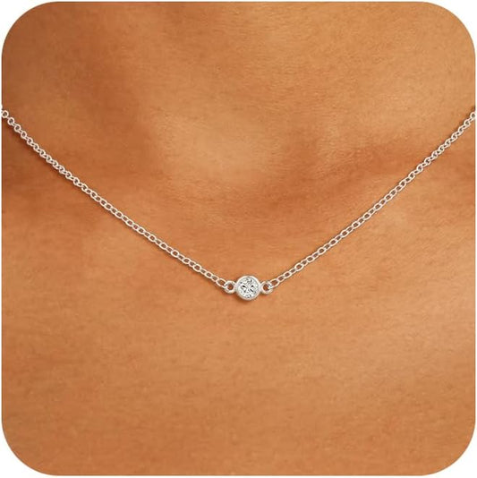 Cubic Zirconia Necklace, Dainty 14k Gold Plated Diamond Necklaces For Women Choker Necklace Simple Gold Plated CZ Jewelry Necklaces for Women Trendy Gifts