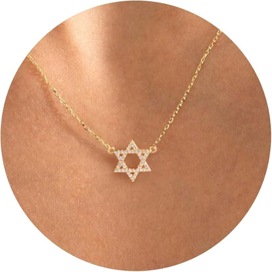 Gold Necklace for Women-14k Gold Plated Infinity Necklace Star Of David Necklace Evil Eye Cross Pendants Heart Dainty Gold Necklace For Women