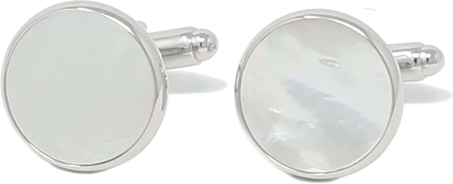 MENDEPOT Mother Of Pearl Cufflinks With Box Men Classic White Stone Cuff Links Wedding Groom Gift