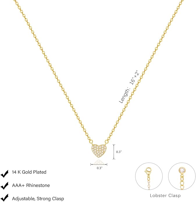 Cute Heart Necklace Dainty 18k Gold Plated Tiny Heart Pendant Choker Necklaces Small Gold Love Open Heart Chain Necklace for Women Simple Gold Necklace for Women Trendy Jewelry