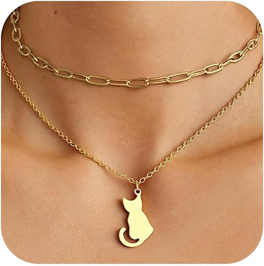 Sunflower Jewellery Layered Gold Dragon Pendant Necklace with Chain Link Choker, Gothic Fantasy Style, Double Chain Design
