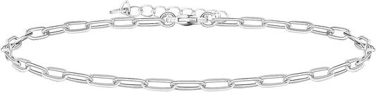 PAVOI 14K-18K Gold Plated Charm Link Flat Gold Anklets for Women | Beaded Marina Link Mariner Paperclip Snake Chain Jewelry Anklets